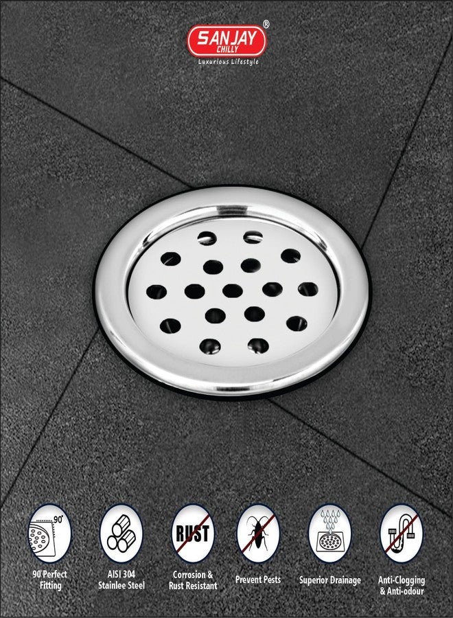 Sanjay Chilly Stainless Steel Round Floor Drain 4 Inch for Bathroom | Antique Design | Bathroom Floor Jali | Floor Trap Jali | Bathroom Drain Jali Waste Water Drainer (TOF Round Silver 4 INCH) - Image 4